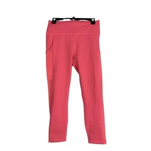 Fabletics Powerhold Leggings L EUC Neon Hot Pink Coral Barbiecore Gym Athleisure